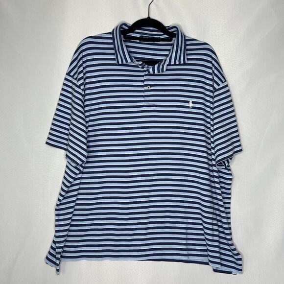 Polo Ralph Lauren Shirt Mens Casual Knit Pony Blue Striped Short Sleeve 3XB - Picture 1 of 10